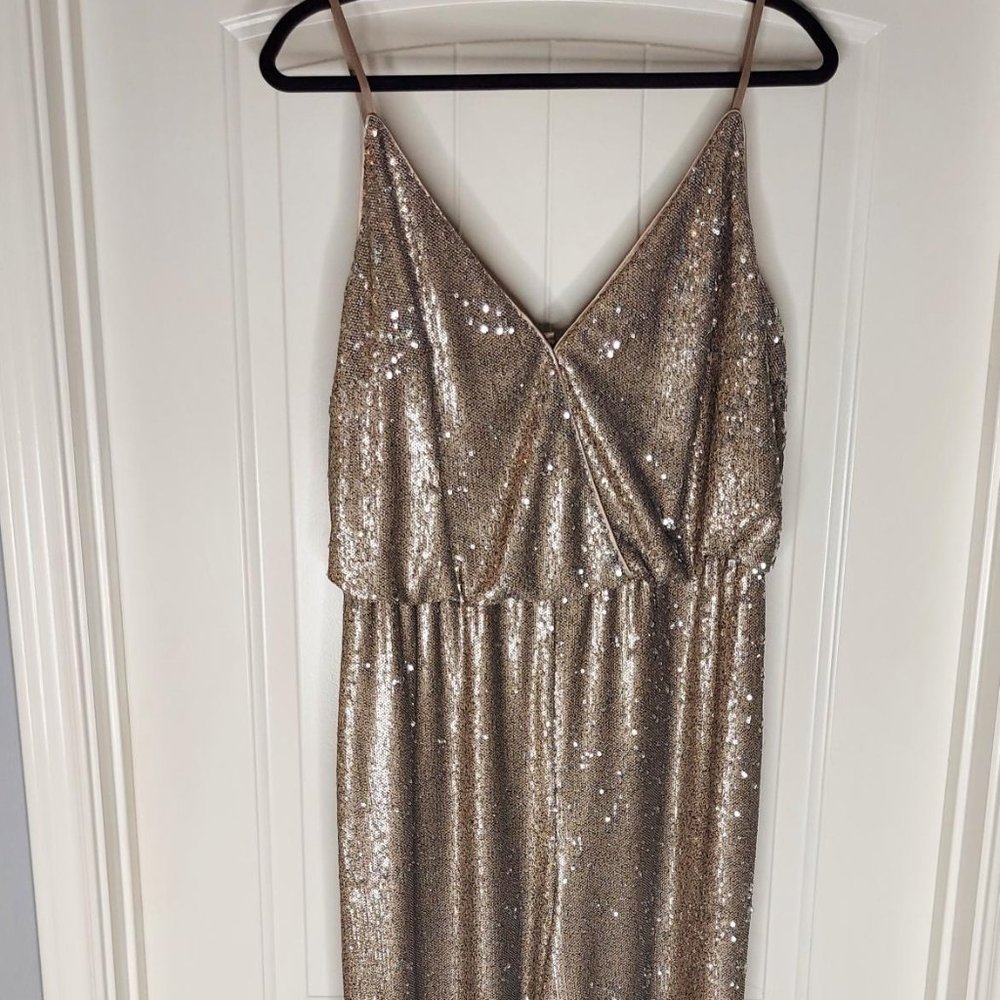 Neiman Marcus sequined Jump Suit size 14 Champagne color Never Worn